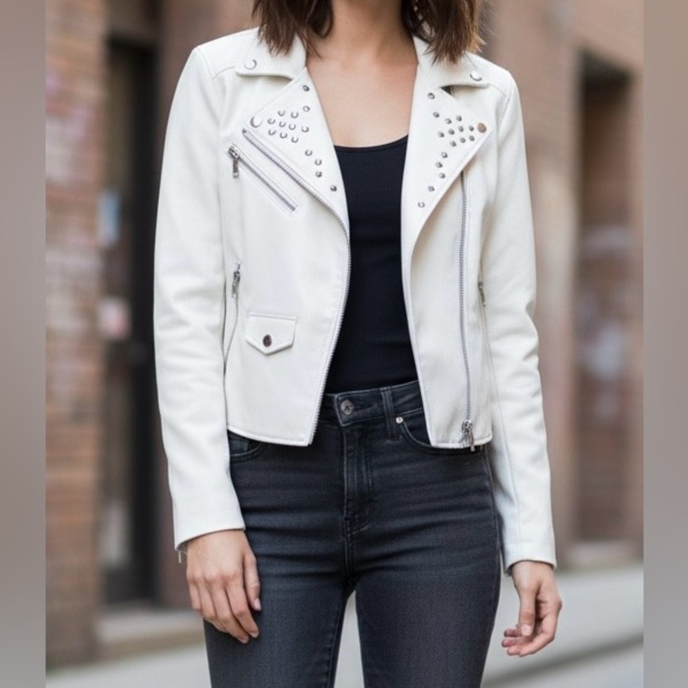 FOREVER 21 White/Cream Studded Jacket - Size Small